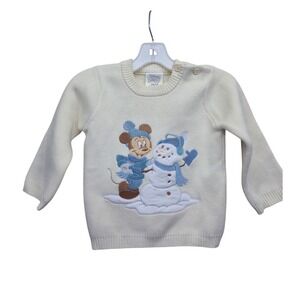 Disney Baby Mickey Mouse Snowman Organic Cotton Sweater Cream 12-18M Pullover